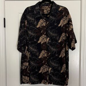 Cubavera Black and Brown Tropical Leaf Shirt
